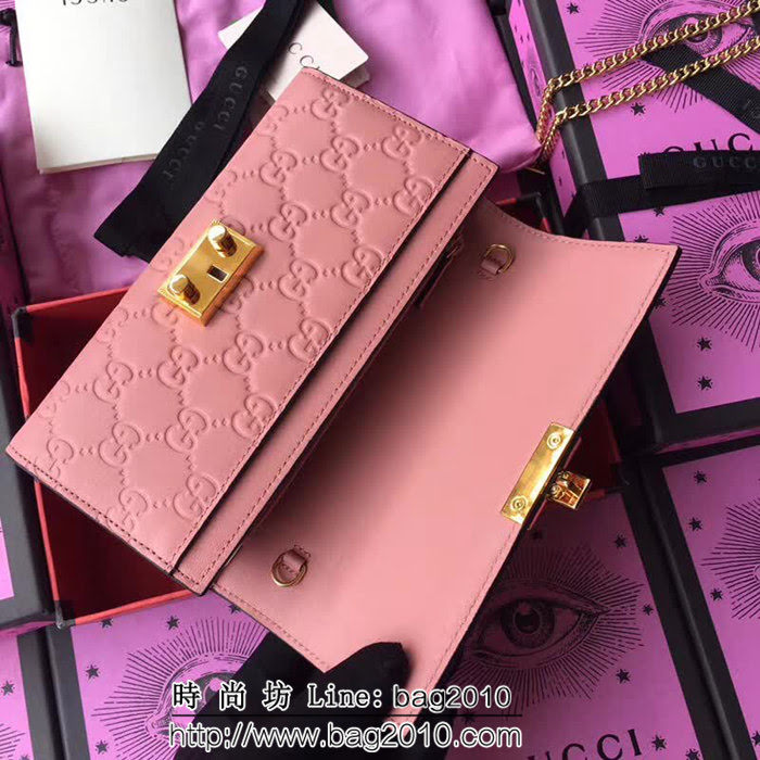 GUCCI古馳 歐洲正品原單 padlock系列 最新二折款 爆款鏈條皮夾 453506 粉色壓全皮 WTG1185